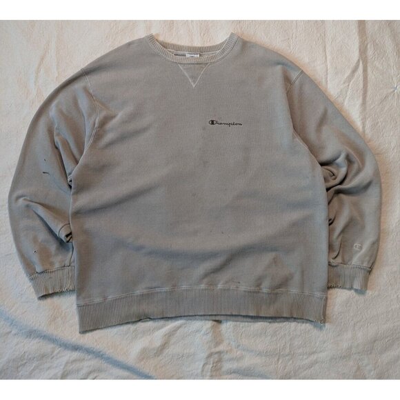 Champion Vintage 90s Faded Green Single V Crewneck Sweatshirt / Size L - Picture 1 of 15